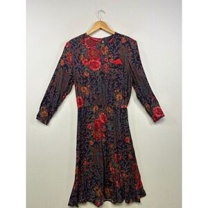 Dark Cottagecore Damon II Womens 18 Black Red Floral Paisley Rayon Midi Dress